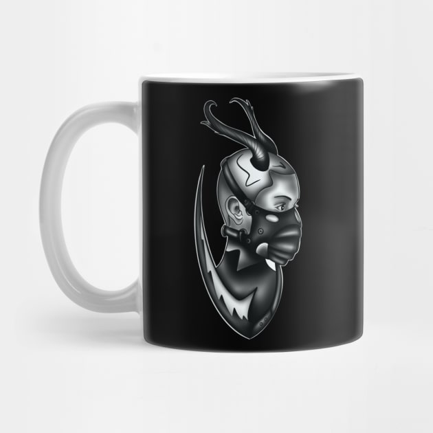 Gothic Evil Kiler Woman in Mask with Horns and Knife Dark Art by Print Art Station